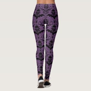 Halloween Damask Purple Leggings