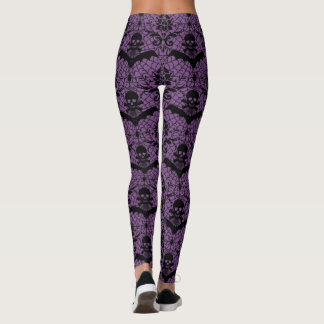 Halloween Damask Purple Leggings