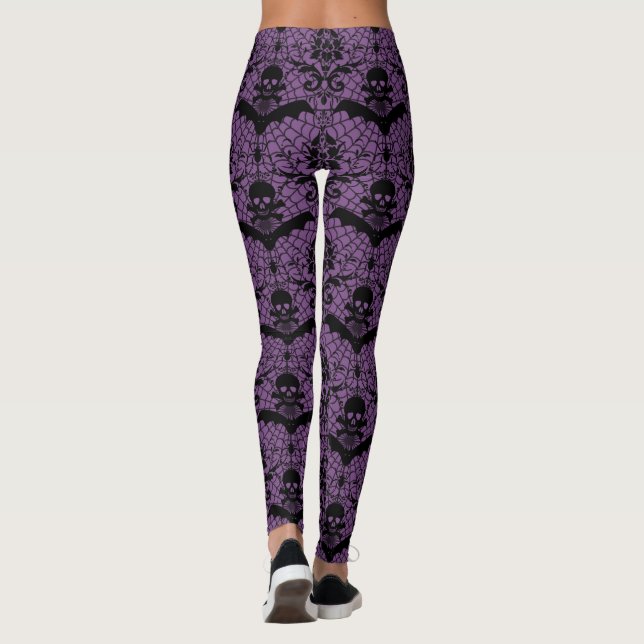 Halloween Damask Purple Leggings (Back)