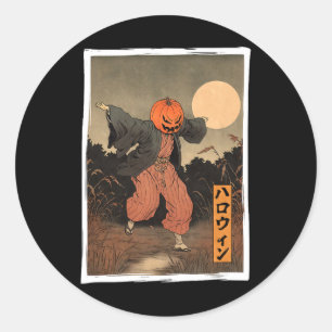 Halloween Dancing Pumpkin Man Japanese Ukiyo-e Woo Classic Round Sticker