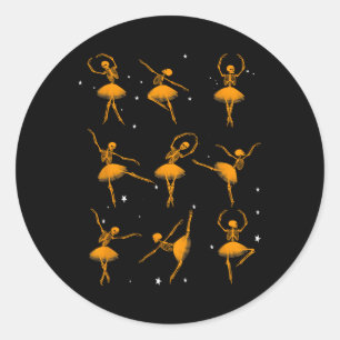 Halloween Dancing Skeleton Llerina Llet Women Girl Classic Round Sticker