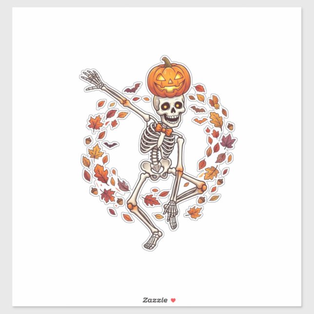 Halloween Dancing Skeleton Pumpkin Head Autumn Lea (Sheet)