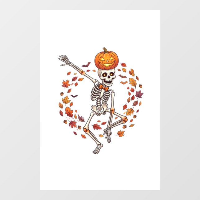 Halloween Dancing Skeleton Pumpkin Head Autumn Lea (Sheet)