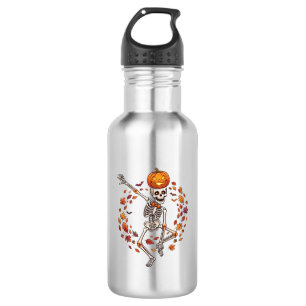 Halloween Dancing Skeleton Pumpkin Head Autumn Lea 532 Ml Water Bottle