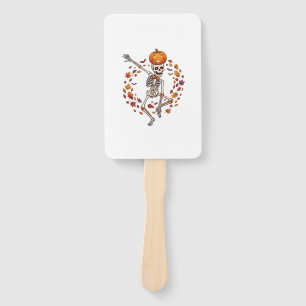 Halloween Dancing Skeleton Pumpkin Head Autumn Lea Hand Fan
