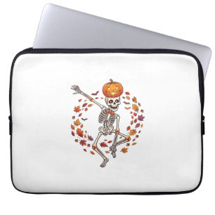Halloween Dancing Skeleton Pumpkin Head Autumn Lea Laptop Sleeve