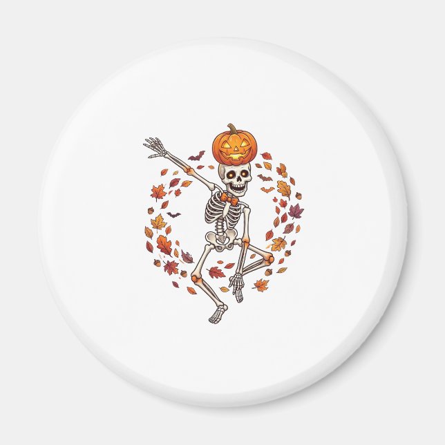 Halloween Dancing Skeleton Pumpkin Head Autumn Lea Magnet (Front)