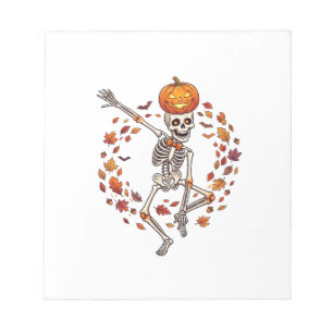 Halloween Dancing Skeleton Pumpkin Head Autumn Lea Notepad