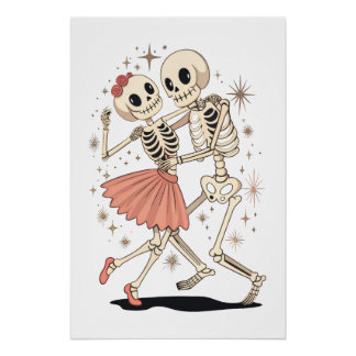 Halloween Dancing Skeletons, Retro Skeleton  Poster