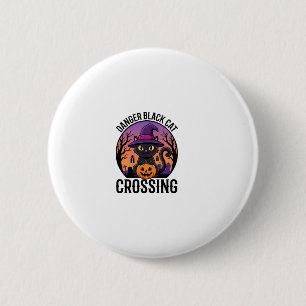 Halloween Danger Black Cat Crossing 6 Cm Round Badge