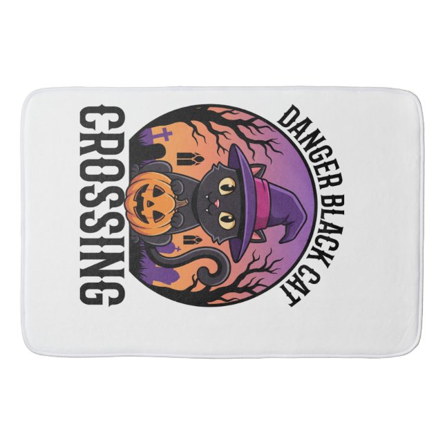Halloween Danger Black Cat Crossing Bath Mat (Front)
