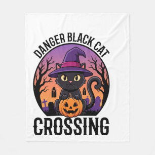 Halloween Danger Black Cat Crossing Fleece Blanket