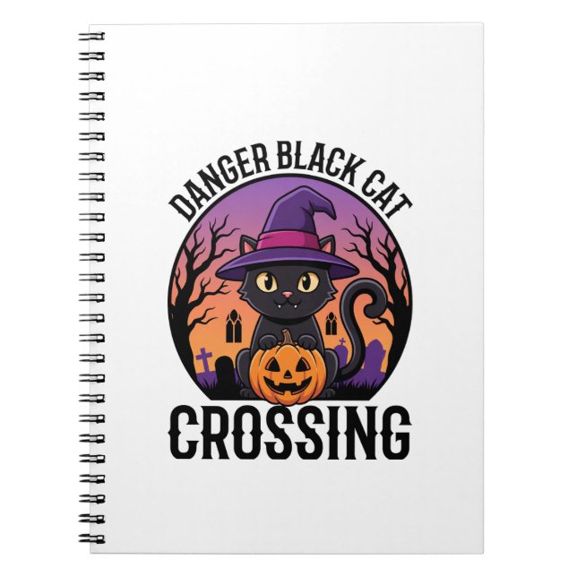 Halloween Danger Black Cat Crossing Notebook (Front)