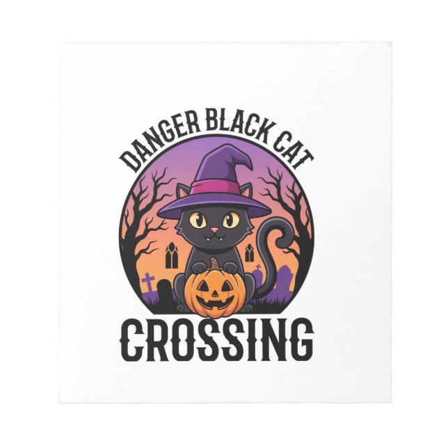 Halloween Danger Black Cat Crossing Notepad (Front)