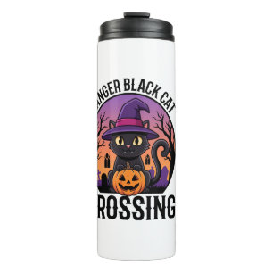 Halloween Danger Black Cat Crossing Thermal Tumbler