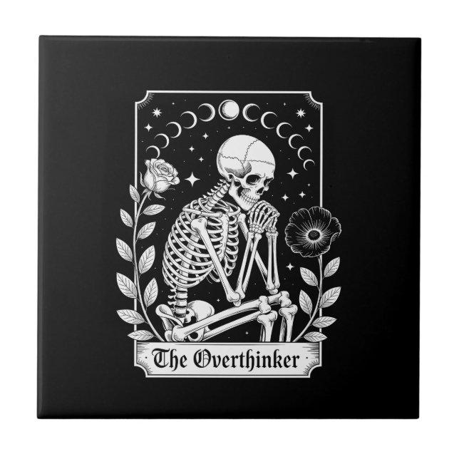 Halloween Dark Gothic Skeleton Overthinker Ceramic Tile (Front)