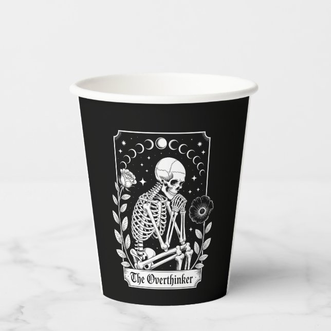 Halloween Dark Gothic Skeleton Overthinker Paper Cups (Front)