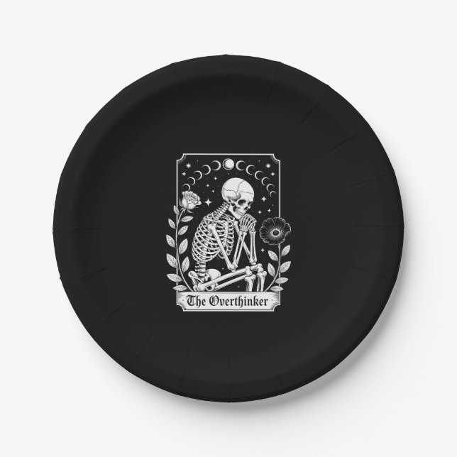 Halloween Dark Gothic Skeleton Overthinker Paper Plate (Front)
