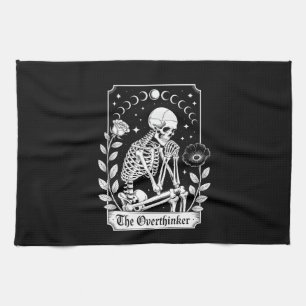 Halloween Dark Gothic Skeleton Overthinker Tea Towel