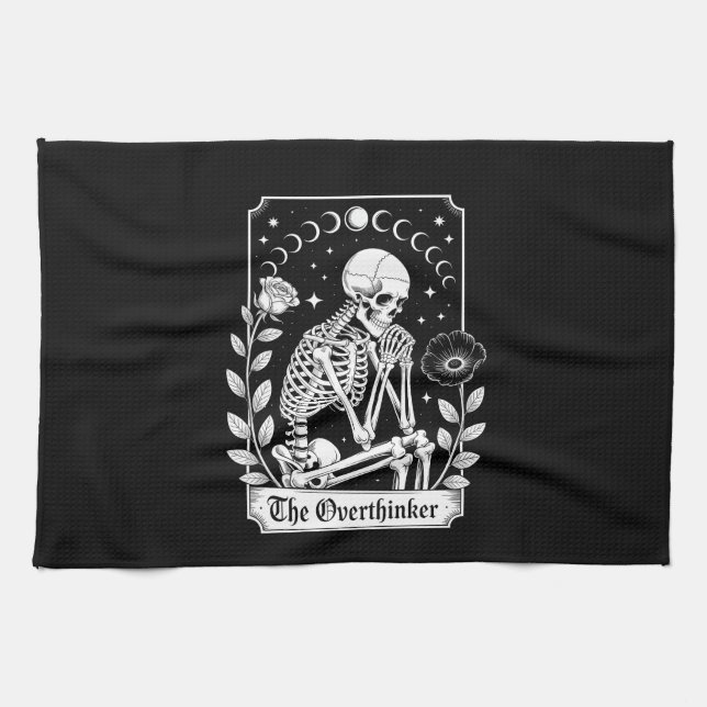 Halloween Dark Gothic Skeleton Overthinker Tea Towel (Horizontal)