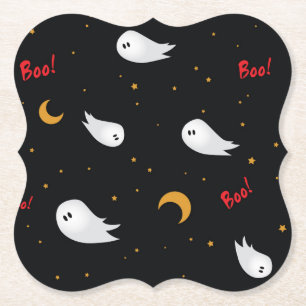 Halloween dark night ghost moon stars and boo! paper coaster