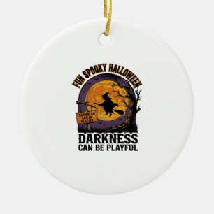 Halloween Darkness Shirt Vintage Witch Moon Design Ceramic Ornament