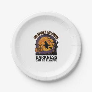 Halloween Darkness Shirt Vintage Witch Moon Design Paper Plate