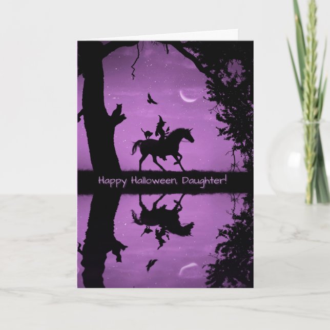 Halloween Daughter Cute Witch and Familiars Card (Front)