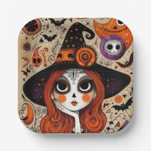Halloween Day of the Dead Witch Paper Plate