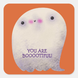 Halloween Decor Trick or Treat Cute Spooky Ghost Square Sticker
