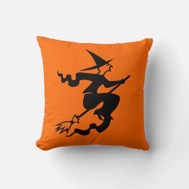 Halloween decoration pillow | witch on broom (Front)