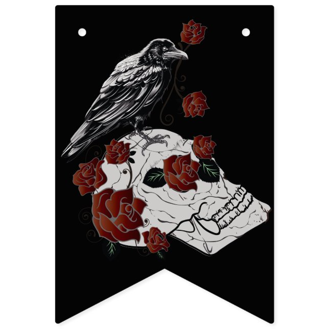 Halloween Decorations Raven, Roses & Skull Bunting (Fifteenth Flag)