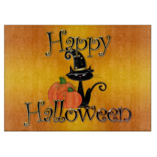 Halloween Decorative Glass Cutting Board/Black Cat Board