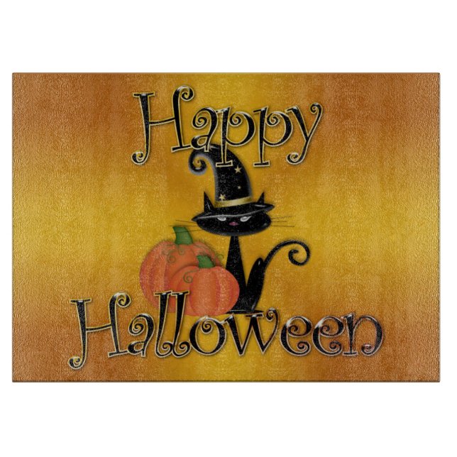 Halloween Decorative Glass Cutting Board/Black Cat Board (Front)