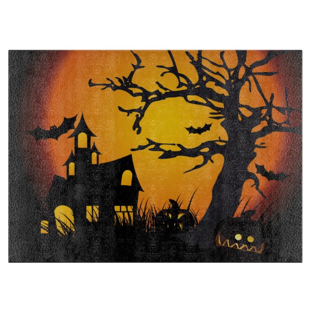 Halloween Decorative Glass Cutting Board/Haunted Cutting Board (Front)