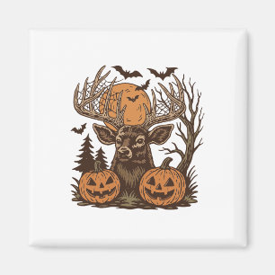 Halloween Deer Spooky Forest Buck Pumpkin Hunting Magnet