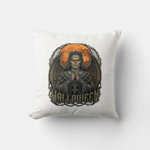 Halloween Demon Nun Crown Wings Orange Moon_1 Cushion