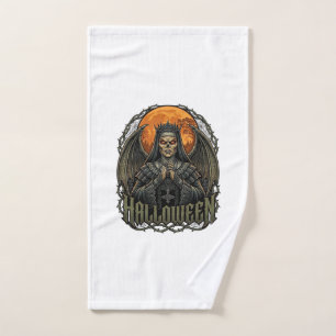 Halloween Demon Nun Crown Wings Orange Moon_1 Hand Towel