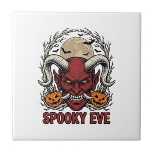 Halloween Demon Shirt with Vintage Engraving Pumpk Ceramic Tile
