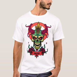 Halloween Demon Skull – Colourful Tattoo Art T-Shirt