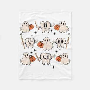 Halloween Dentist Dental Hygienist Teeth Ghost Pum Fleece Blanket