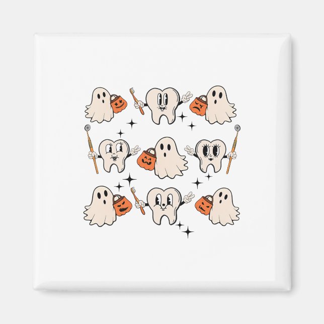 Halloween Dentist Dental Hygienist Teeth Ghost Pum Magnet (Front)