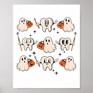 Halloween Dentist Dental Hygienist Teeth Ghost Pum Poster
