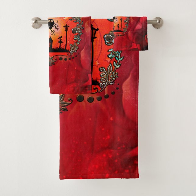 Halloween design bath towel set (Insitu)