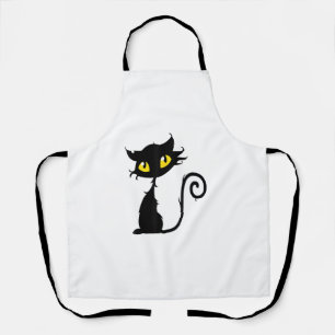 Halloween design black cat & yellow eyes apron