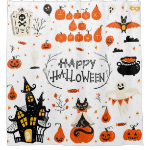 Halloween design elements. Halloween cliparts with Shower Curtain