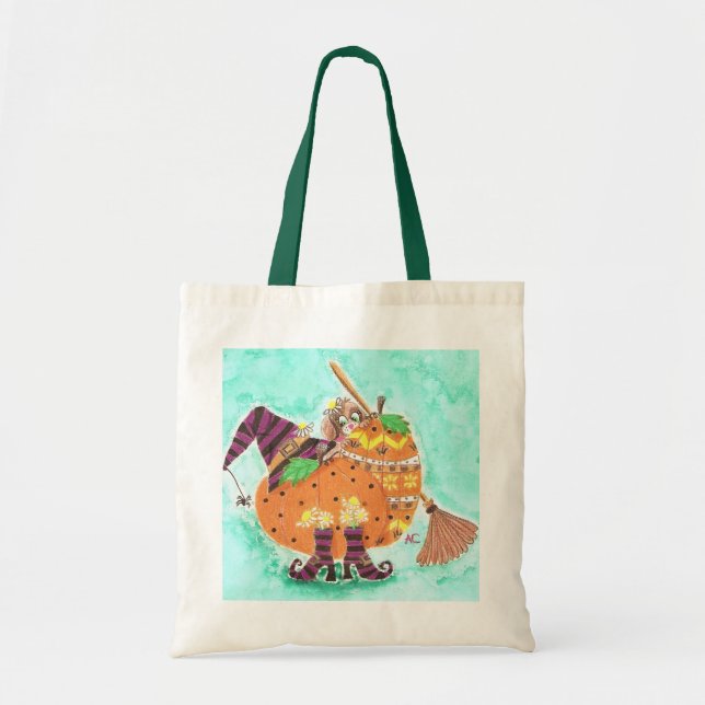 Halloween design w/ green background budget tote bag (Front)