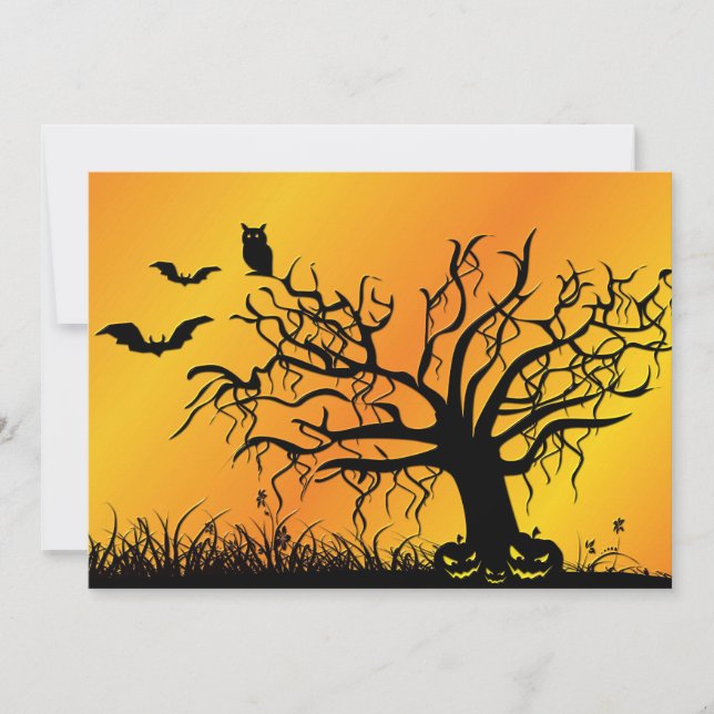 Halloween Design with Bats, Tree and Pumpkins (Front)