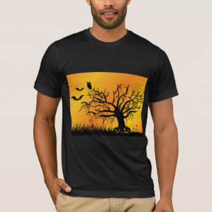 Halloween Design with Bats, Tree and Pumpkins T-Shirt