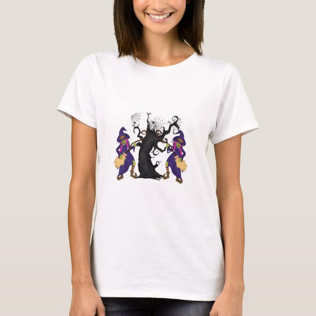 Halloween Design with Crooked Tree & Witches T-Shirt (Front)